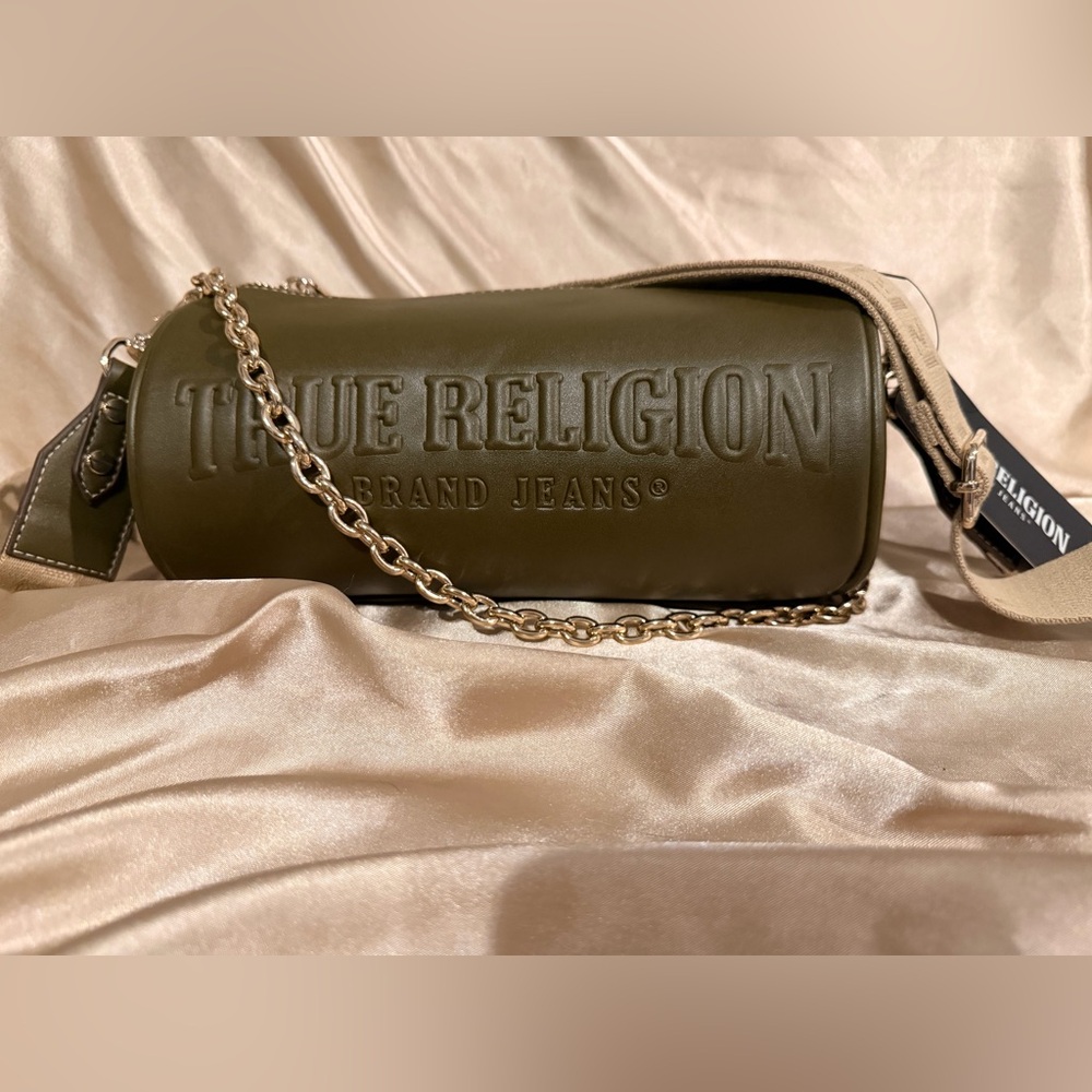 True Religion Olive Crossbody Bag with Chain Strap